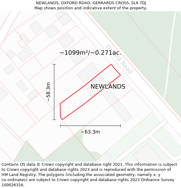 NEWLANDS, OXFORD ROAD, GERRARDS CROSS, SL9 7DJ: Plot and title map