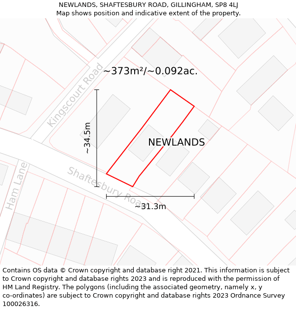 NEWLANDS, SHAFTESBURY ROAD, GILLINGHAM, SP8 4LJ: Plot and title map