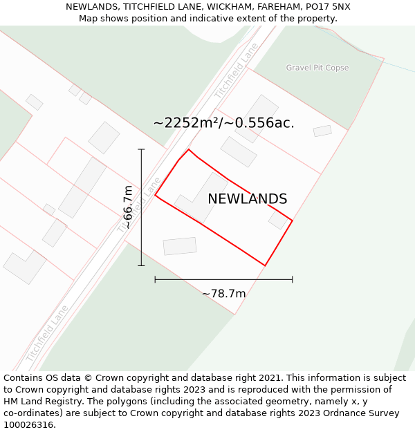 NEWLANDS, TITCHFIELD LANE, WICKHAM, FAREHAM, PO17 5NX: Plot and title map