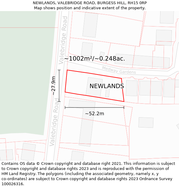 NEWLANDS, VALEBRIDGE ROAD, BURGESS HILL, RH15 0RP: Plot and title map