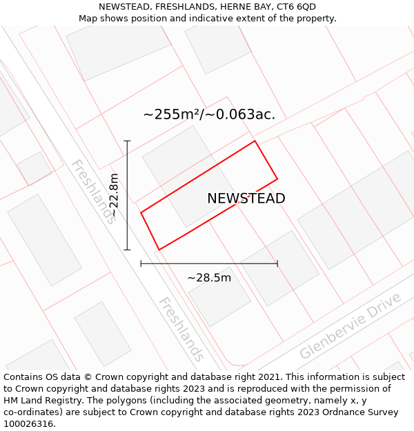 NEWSTEAD, FRESHLANDS, HERNE BAY, CT6 6QD: Plot and title map