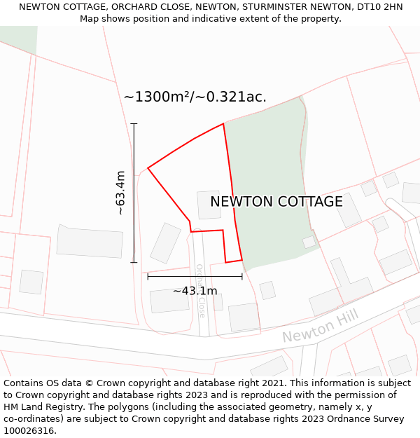 NEWTON COTTAGE, ORCHARD CLOSE, NEWTON, STURMINSTER NEWTON, DT10 2HN: Plot and title map