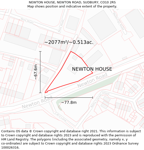 NEWTON HOUSE, NEWTON ROAD, SUDBURY, CO10 2RS: Plot and title map