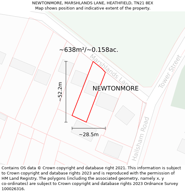 NEWTONMORE, MARSHLANDS LANE, HEATHFIELD, TN21 8EX: Plot and title map