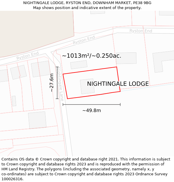 NIGHTINGALE LODGE, RYSTON END, DOWNHAM MARKET, PE38 9BG: Plot and title map