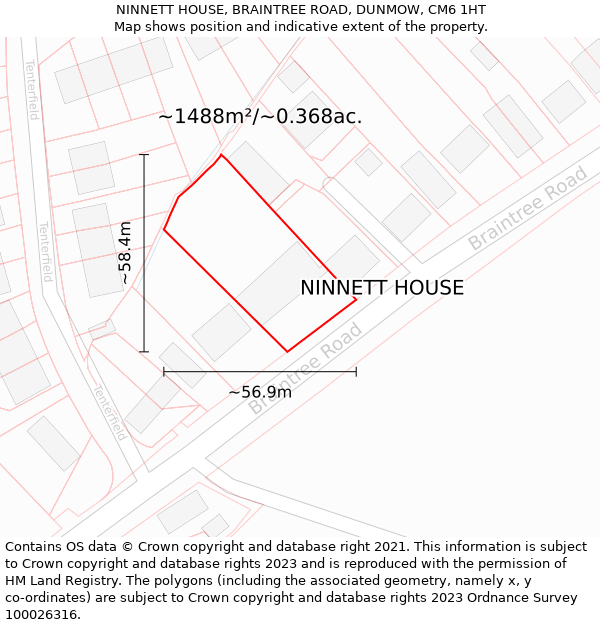 NINNETT HOUSE, BRAINTREE ROAD, DUNMOW, CM6 1HT: Plot and title map