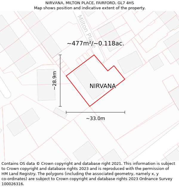 NIRVANA, MILTON PLACE, FAIRFORD, GL7 4HS: Plot and title map