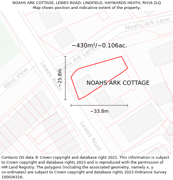 NOAHS ARK COTTAGE, LEWES ROAD, LINDFIELD, HAYWARDS HEATH, RH16 2LQ: Plot and title map