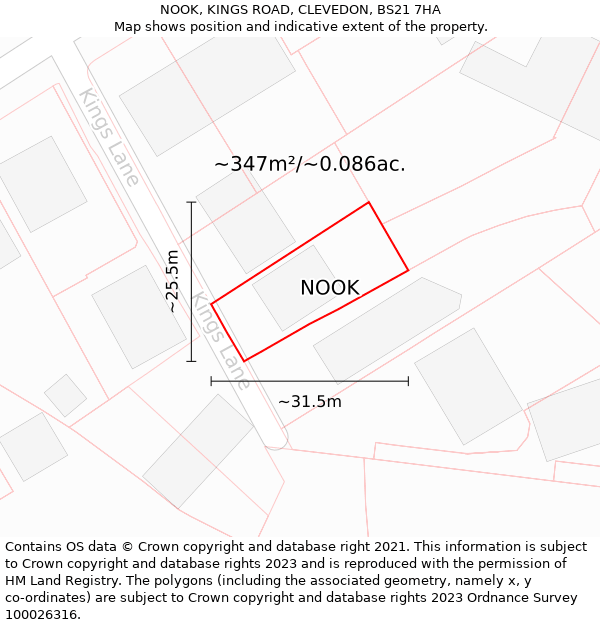 NOOK, KINGS ROAD, CLEVEDON, BS21 7HA: Plot and title map