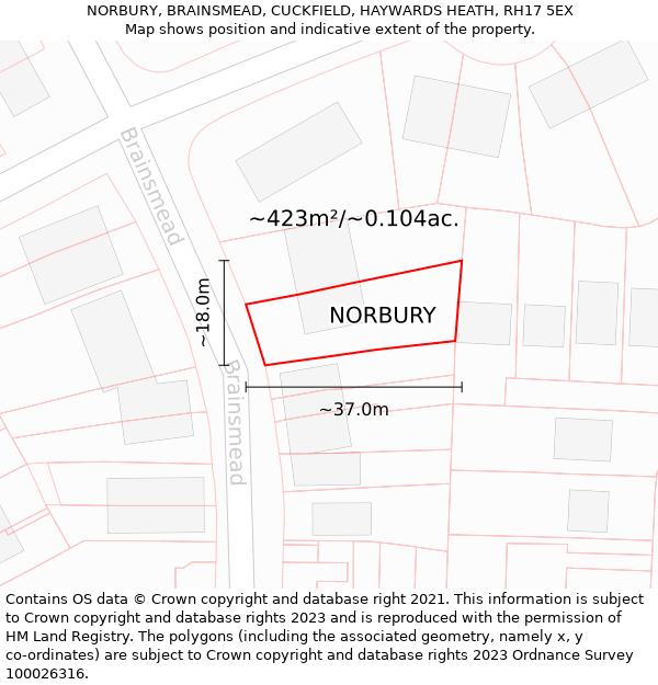 NORBURY, BRAINSMEAD, CUCKFIELD, HAYWARDS HEATH, RH17 5EX: Plot and title map