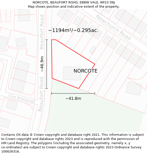 NORCOTE, BEAUFORT ROAD, EBBW VALE, NP23 5NJ: Plot and title map