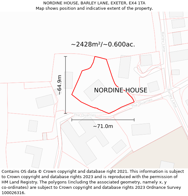 NORDINE HOUSE, BARLEY LANE, EXETER, EX4 1TA: Plot and title map