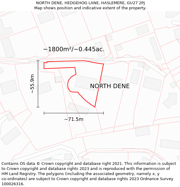 NORTH DENE, HEDGEHOG LANE, HASLEMERE, GU27 2PJ: Plot and title map