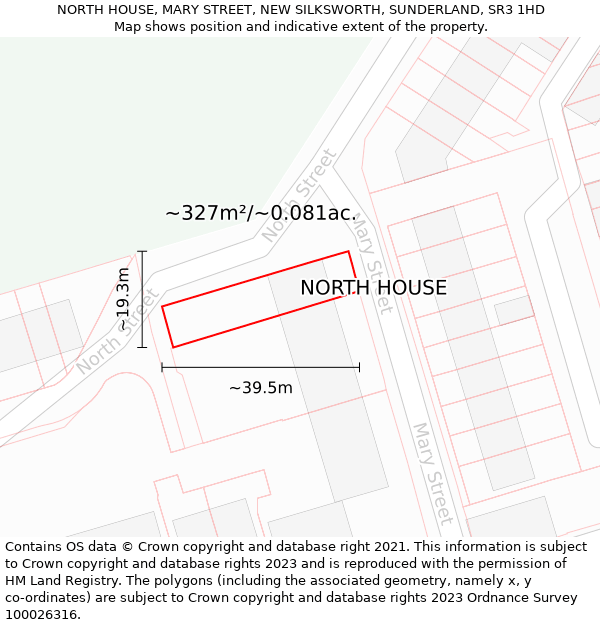 NORTH HOUSE, MARY STREET, NEW SILKSWORTH, SUNDERLAND, SR3 1HD: Plot and title map