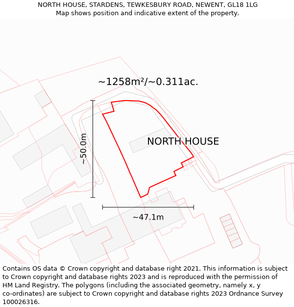 NORTH HOUSE, STARDENS, TEWKESBURY ROAD, NEWENT, GL18 1LG: Plot and title map