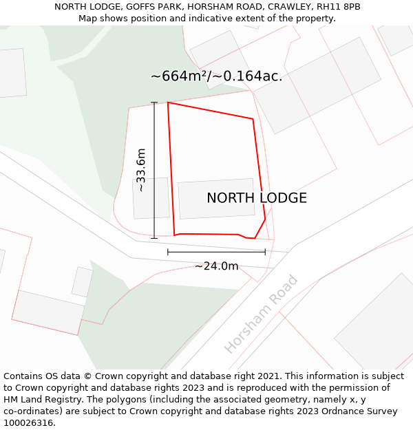 NORTH LODGE, GOFFS PARK, HORSHAM ROAD, CRAWLEY, RH11 8PB: Plot and title map