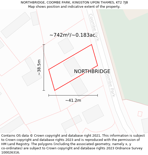 NORTHBRIDGE, COOMBE PARK, KINGSTON UPON THAMES, KT2 7JB: Plot and title map