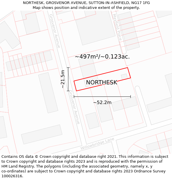 NORTHESK, GROSVENOR AVENUE, SUTTON-IN-ASHFIELD, NG17 1FG: Plot and title map