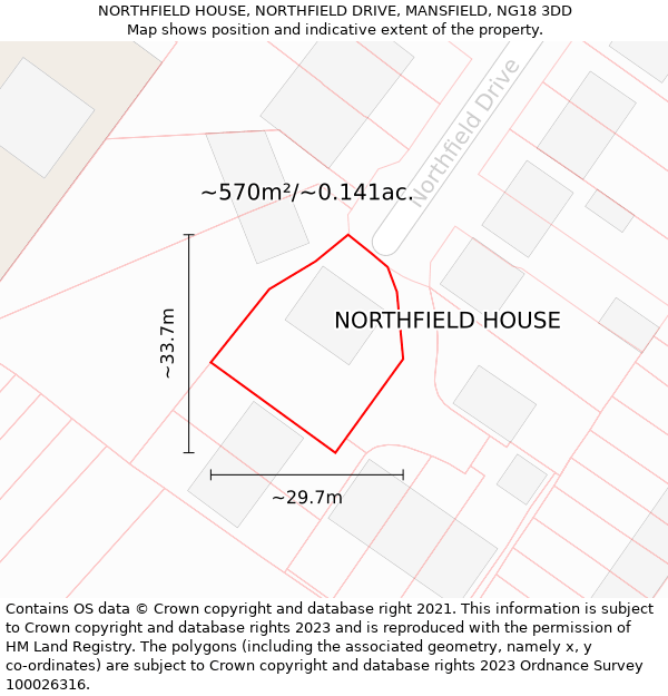 NORTHFIELD HOUSE, NORTHFIELD DRIVE, MANSFIELD, NG18 3DD: Plot and title map