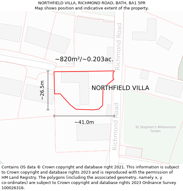 NORTHFIELD VILLA, RICHMOND ROAD, BATH, BA1 5PR: Plot and title map