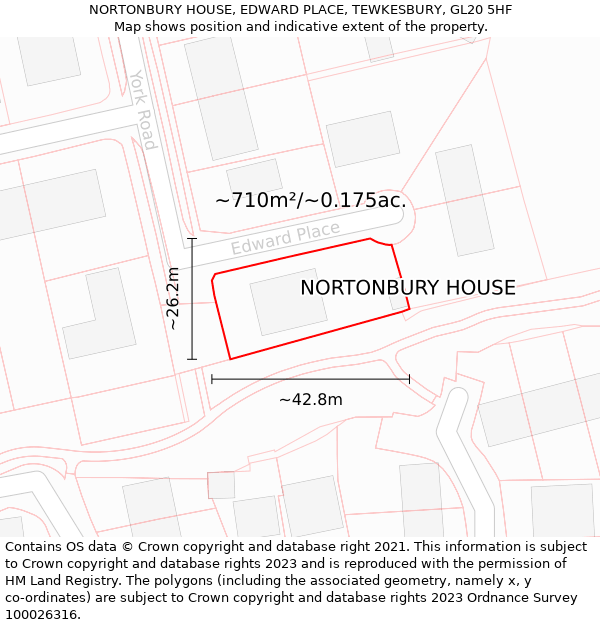 NORTONBURY HOUSE, EDWARD PLACE, TEWKESBURY, GL20 5HF: Plot and title map