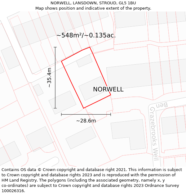 NORWELL, LANSDOWN, STROUD, GL5 1BU: Plot and title map