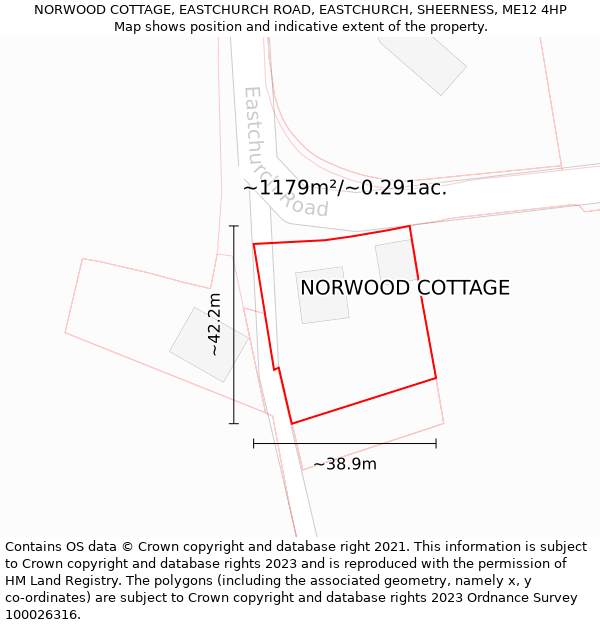 NORWOOD COTTAGE, EASTCHURCH ROAD, EASTCHURCH, SHEERNESS, ME12 4HP: Plot and title map