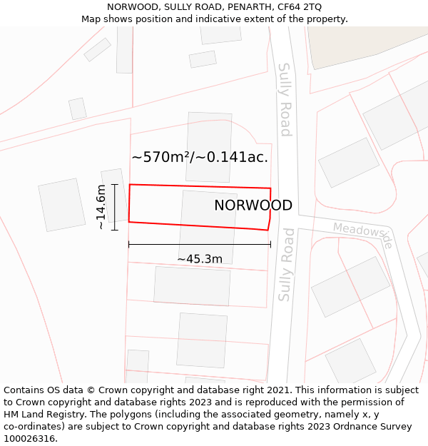 NORWOOD, SULLY ROAD, PENARTH, CF64 2TQ: Plot and title map