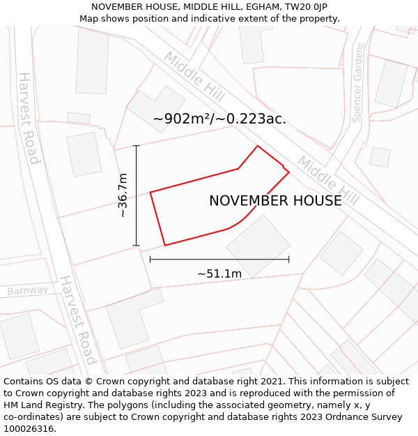 NOVEMBER HOUSE, MIDDLE HILL, EGHAM, TW20 0JP: Plot and title map