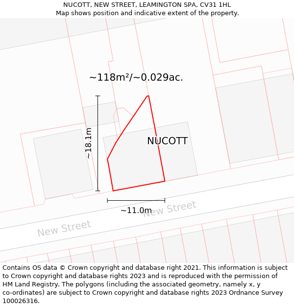NUCOTT, NEW STREET, LEAMINGTON SPA, CV31 1HL: Plot and title map