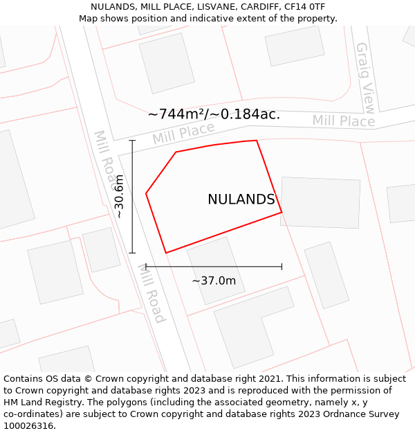 NULANDS, MILL PLACE, LISVANE, CARDIFF, CF14 0TF: Plot and title map
