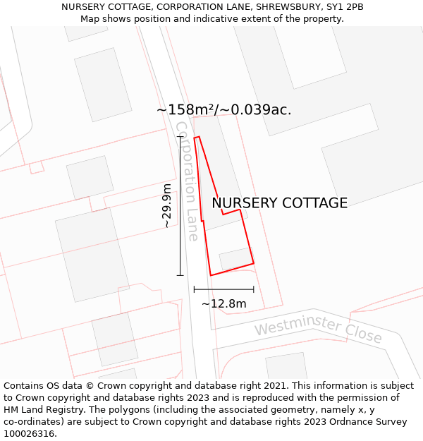 NURSERY COTTAGE, CORPORATION LANE, SHREWSBURY, SY1 2PB: Plot and title map