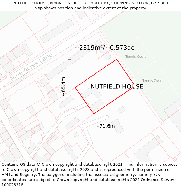 NUTFIELD HOUSE, MARKET STREET, CHARLBURY, CHIPPING NORTON, OX7 3PH: Plot and title map