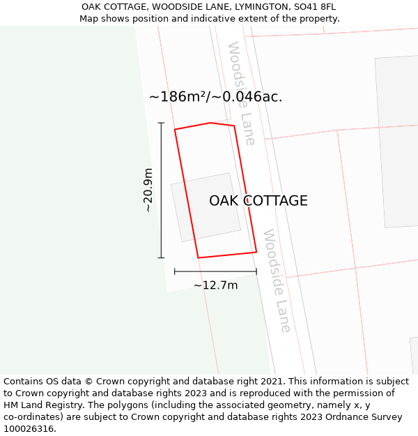 OAK COTTAGE, WOODSIDE LANE, LYMINGTON, SO41 8FL: Plot and title map