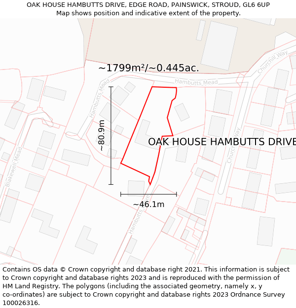 OAK HOUSE HAMBUTTS DRIVE, EDGE ROAD, PAINSWICK, STROUD, GL6 6UP: Plot and title map