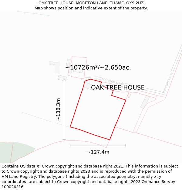 OAK TREE HOUSE, MORETON LANE, THAME, OX9 2HZ: Plot and title map