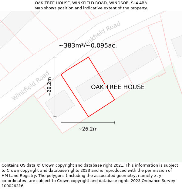 OAK TREE HOUSE, WINKFIELD ROAD, WINDSOR, SL4 4BA: Plot and title map