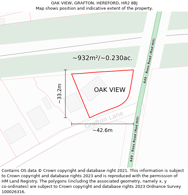 OAK VIEW, GRAFTON, HEREFORD, HR2 8BJ: Plot and title map