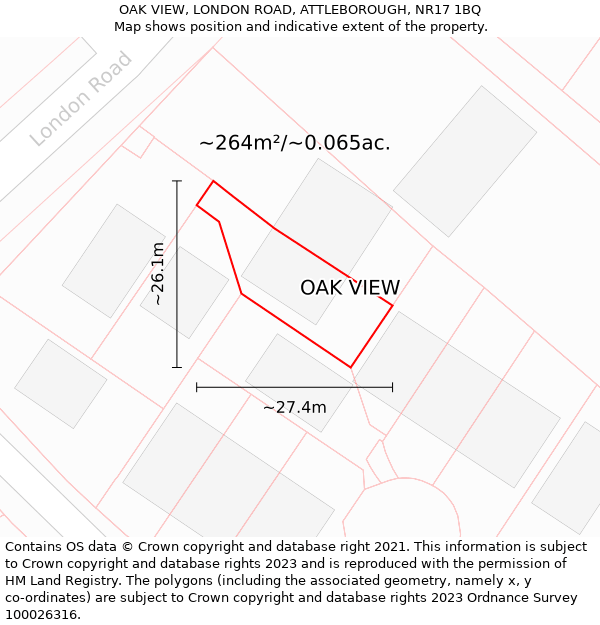 OAK VIEW, LONDON ROAD, ATTLEBOROUGH, NR17 1BQ: Plot and title map