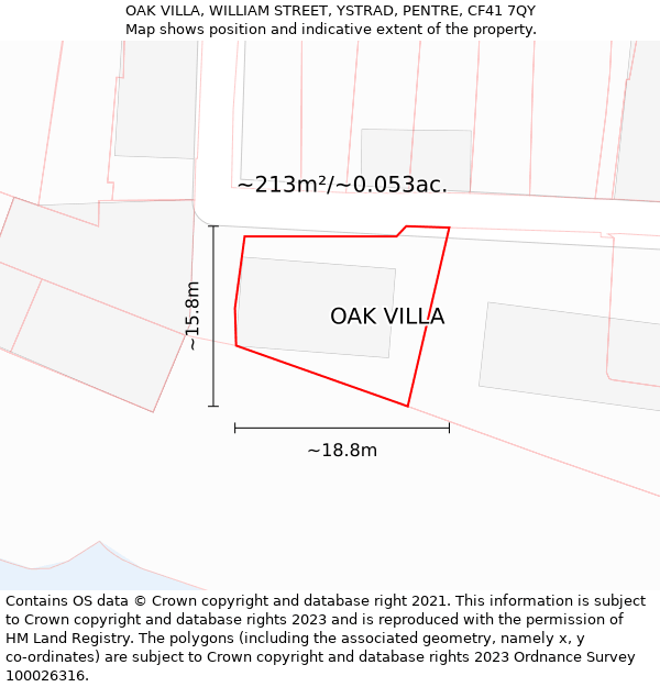 OAK VILLA, WILLIAM STREET, YSTRAD, PENTRE, CF41 7QY: Plot and title map