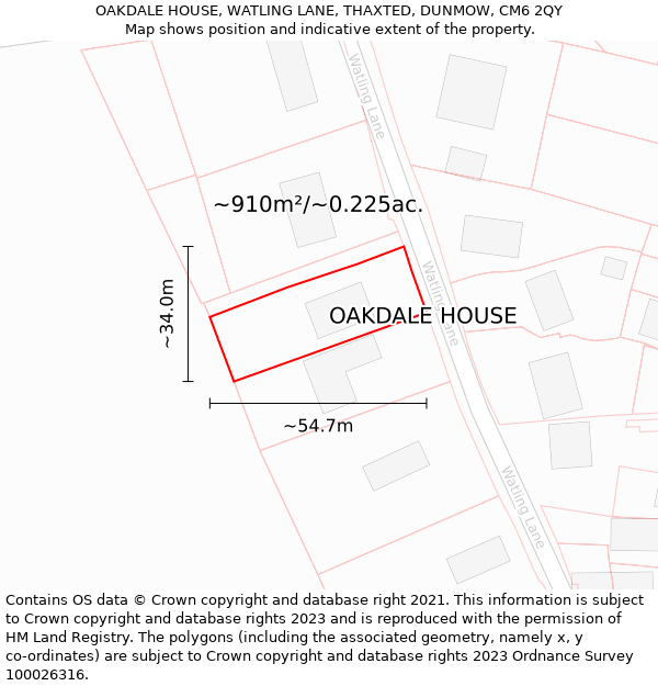 OAKDALE HOUSE, WATLING LANE, THAXTED, DUNMOW, CM6 2QY: Plot and title map