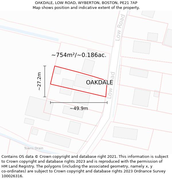 OAKDALE, LOW ROAD, WYBERTON, BOSTON, PE21 7AP: Plot and title map