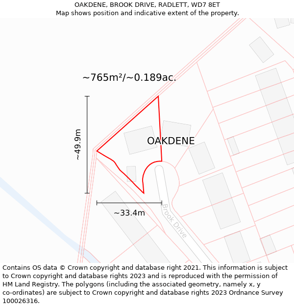 OAKDENE, BROOK DRIVE, RADLETT, WD7 8ET: Plot and title map