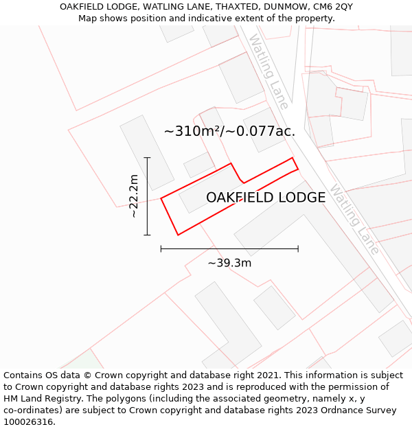 OAKFIELD LODGE, WATLING LANE, THAXTED, DUNMOW, CM6 2QY: Plot and title map
