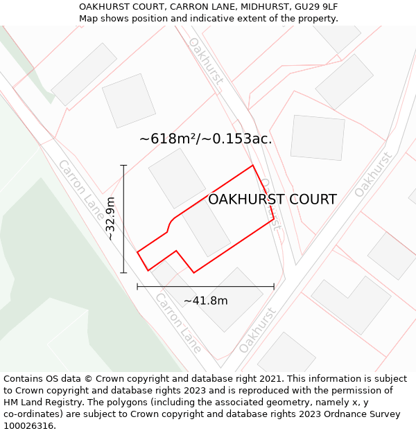 OAKHURST COURT, CARRON LANE, MIDHURST, GU29 9LF: Plot and title map