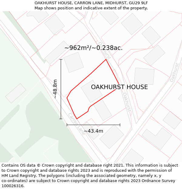 OAKHURST HOUSE, CARRON LANE, MIDHURST, GU29 9LF: Plot and title map