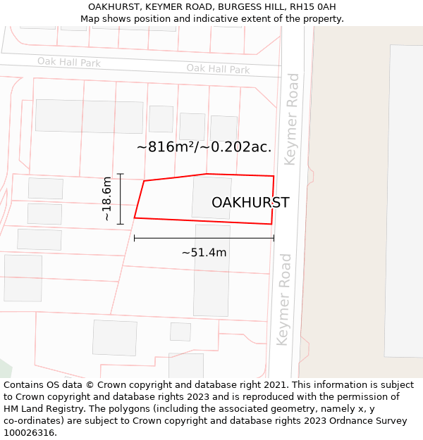 OAKHURST, KEYMER ROAD, BURGESS HILL, RH15 0AH: Plot and title map