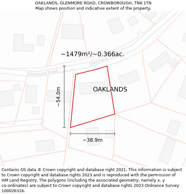 OAKLANDS, GLENMORE ROAD, CROWBOROUGH, TN6 1TN: Plot and title map