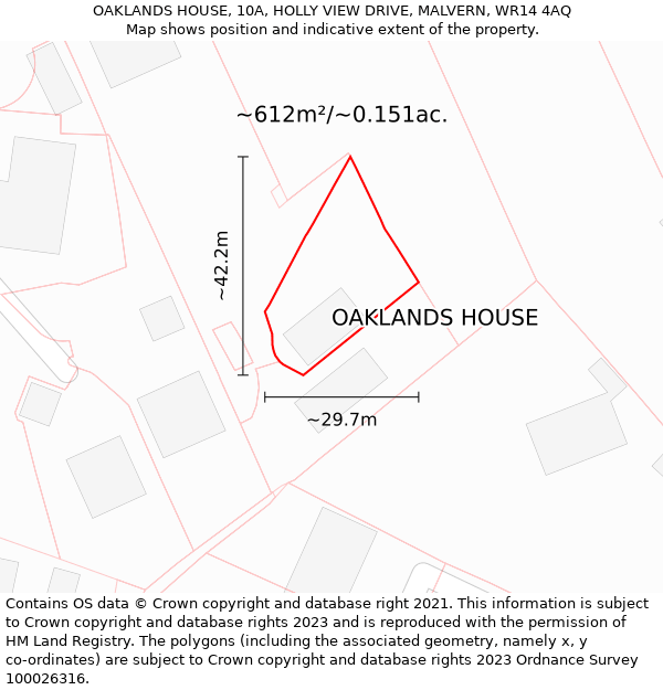 OAKLANDS HOUSE, 10A, HOLLY VIEW DRIVE, MALVERN, WR14 4AQ: Plot and title map