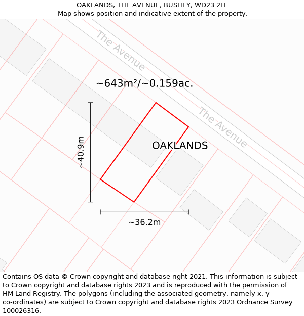 OAKLANDS, THE AVENUE, BUSHEY, WD23 2LL: Plot and title map